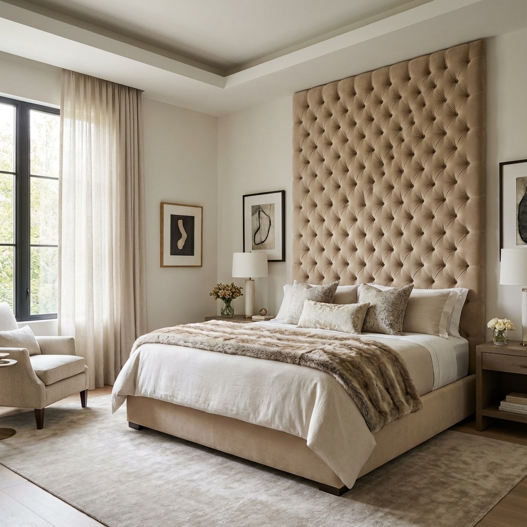 Dormitorio con cabecero tapizado a medida